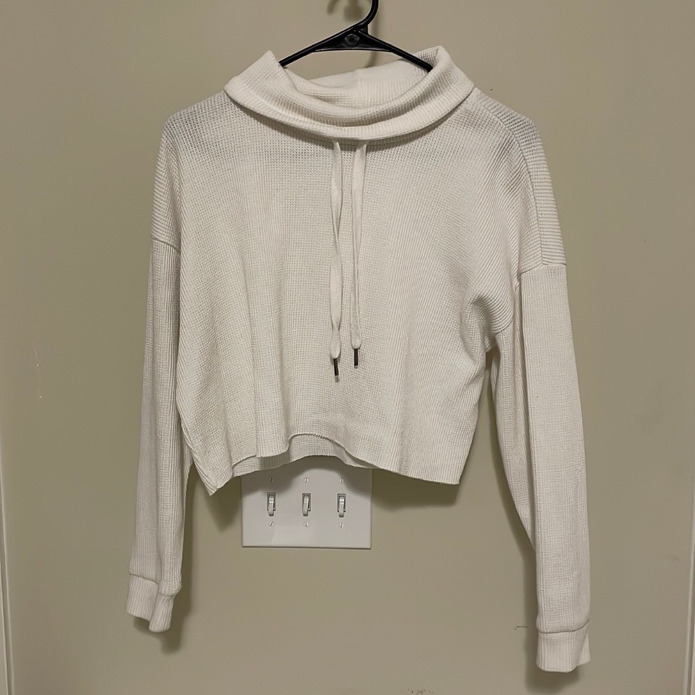 Waffle Knit Cropped Sweatshirt
